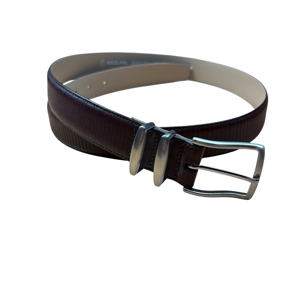 MEZLAN Men's Dark Brown Linear Ribbed Leather Dress Belt Sz 38 Made in Spain